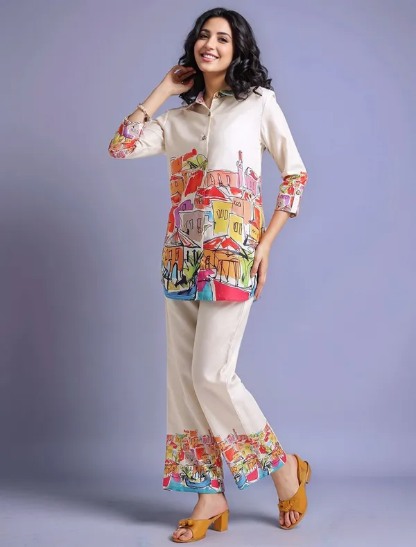 Cream_Abstract_Printed_Cotton_Blend_Shirt_With_Printed_Cotton_Blend_Trouser_For_Women