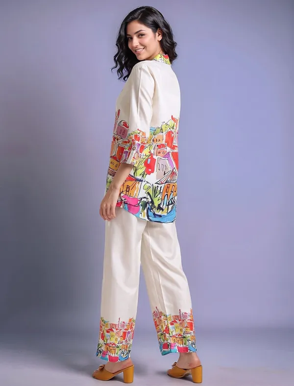 Cream_Abstract_Printed_Cotton_Blend_Shirt_With_Printed_Cotton_Blend_Trouser_For_Women