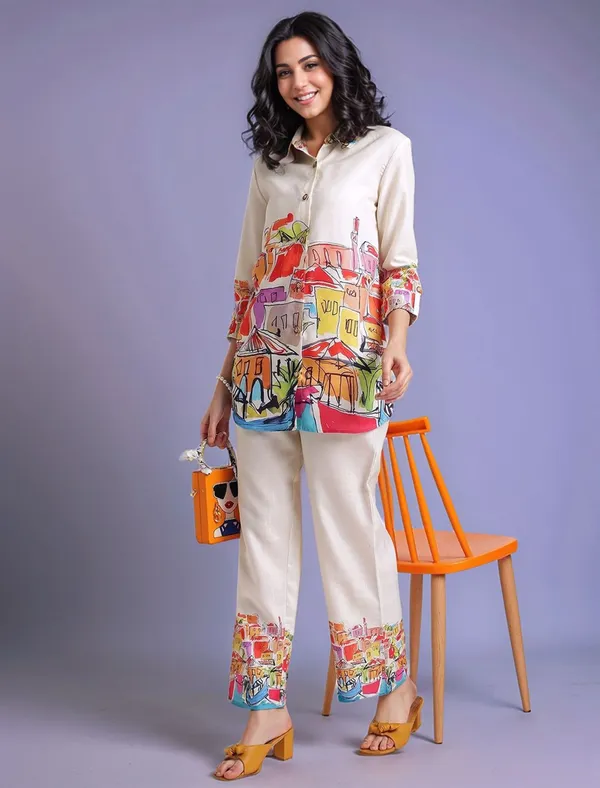 Cream_Abstract_Printed_Cotton_Blend_Shirt_With_Printed_Cotton_Blend_Trouser_For_Women