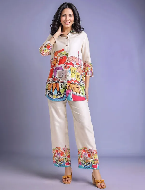 Cream_Abstract_Printed_Cotton_Blend_Shirt_With_Printed_Cotton_Blend_Trouser_For_Women