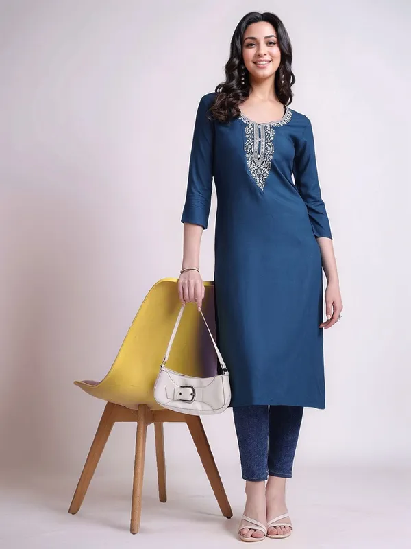 Teal_Blue_Teal_Blue_Embroidered_Viscose_Rayon_Straight_Kurta_For_Women