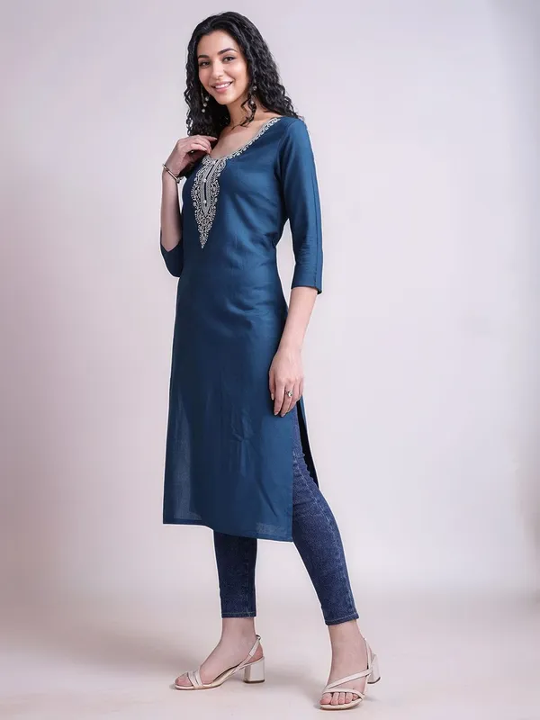 Teal_Blue_Teal_Blue_Embroidered_Viscose_Rayon_Straight_Kurta_For_Women