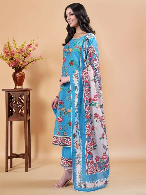Blue_Floral_Printed_Pure_Cotton_Straight_Kurta_With_Printed_Pure_Cotton_Trouser_And_Printed_Dupatta_For_Women