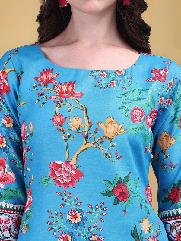 Blue_Floral_Printed_Pure_Cotton_Straight_Kurta_With_Printed_Pure_Cotton_Trouser_And_Printed_Dupatta_For_Women