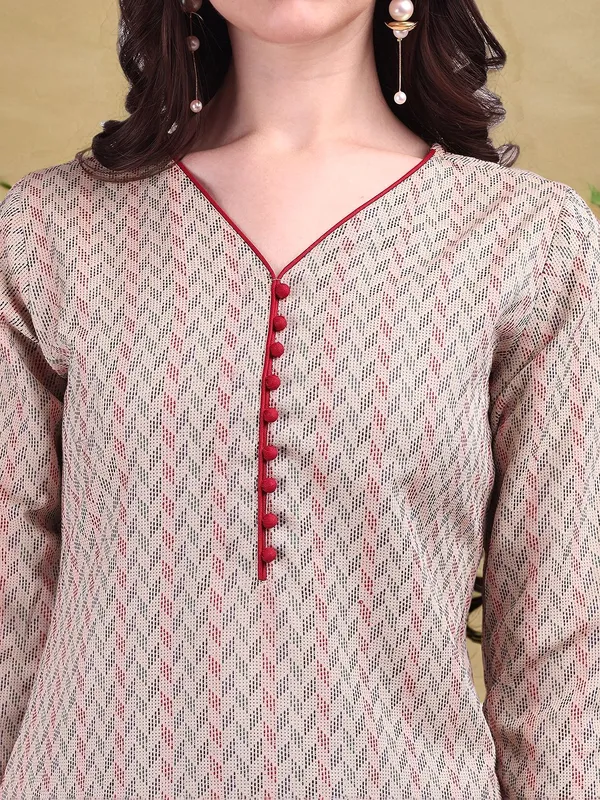 Beige_Woven_Design_Cotton_Blend_Straight_Kurta_With_Solid_Cotton_Blend_Trouser_And_Printed_Dupatta_For_Women