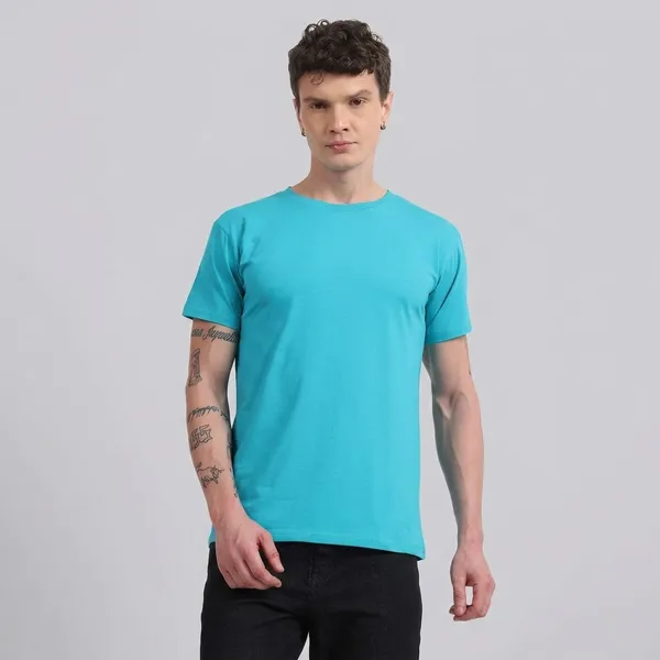 Aqua_Blue_Cotton_T-Shirt_For_Men