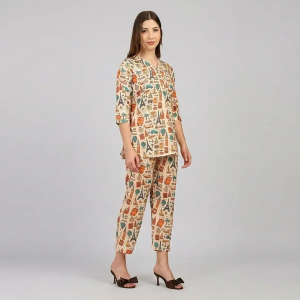 Beige_Crepe_Fabric_Coordinated_Outfit_For_Women
