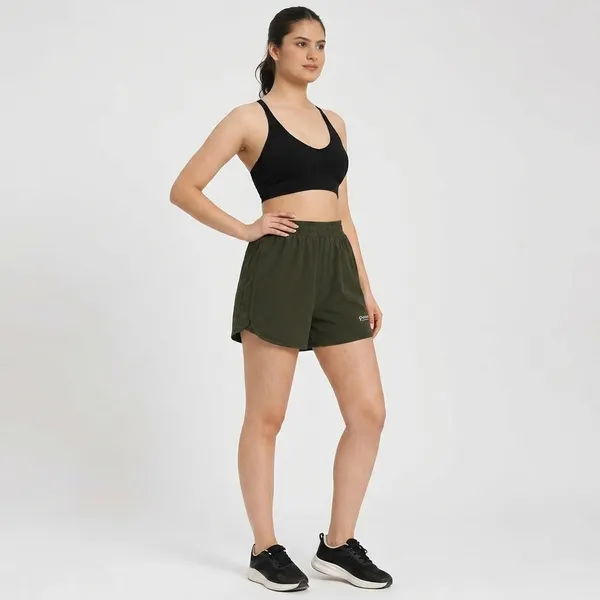 Olive_Polyester_Shorts_For_Women
