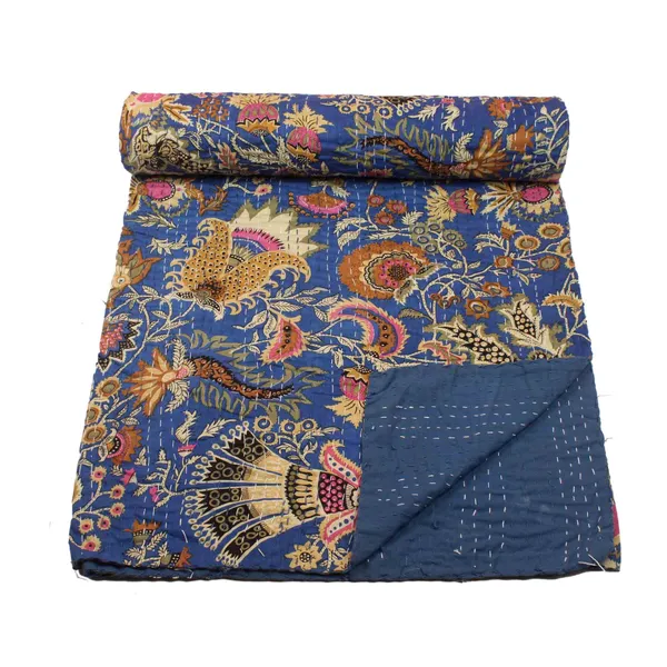 Blue_Comfortable_Handcrafted_Cotton_Kantha_Quilt