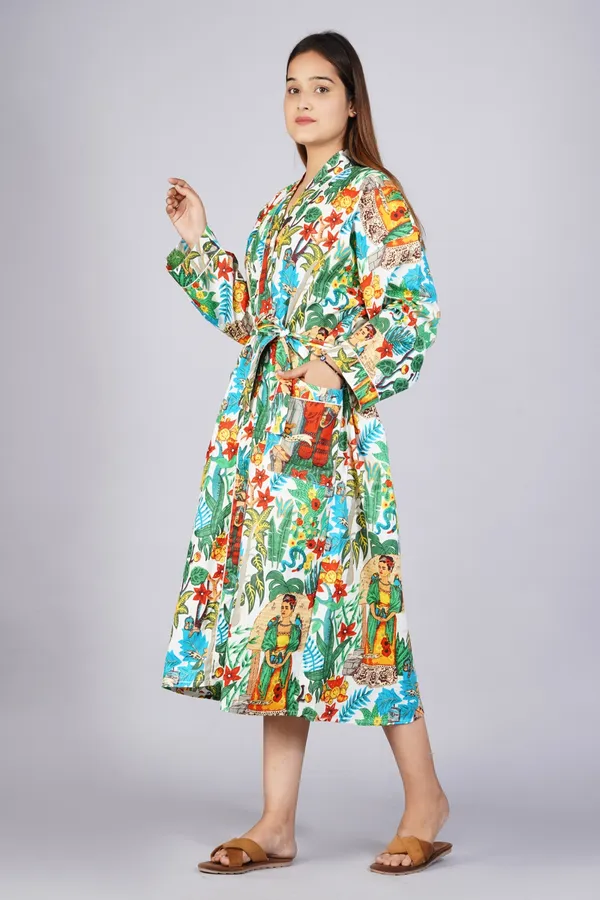 White_Printed_Cotton_Kimono/_Bathrobe_For_Women_&_Girls