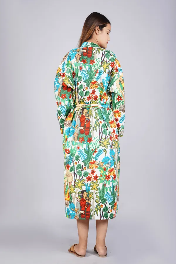 White_Printed_Cotton_Kimono/_Bathrobe_For_Women_&_Girls