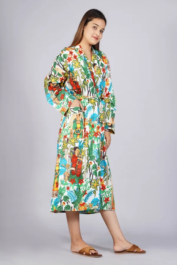 White_Printed_Cotton_Kimono/_Bathrobe_For_Women_&_Girls