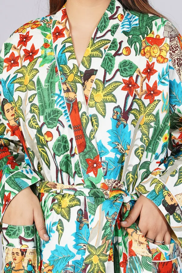 White_Printed_Cotton_Kimono/_Bathrobe_For_Women_&_Girls