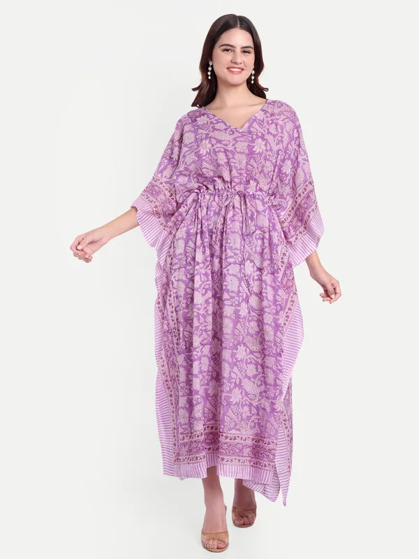 Purple_Handblock_Print_Cotton_Long_Kaftan_For_Women_&_Girls