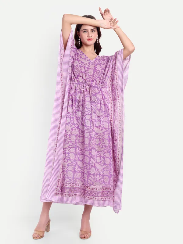 Purple_Handblock_Print_Cotton_Long_Kaftan_For_Women_&_Girls
