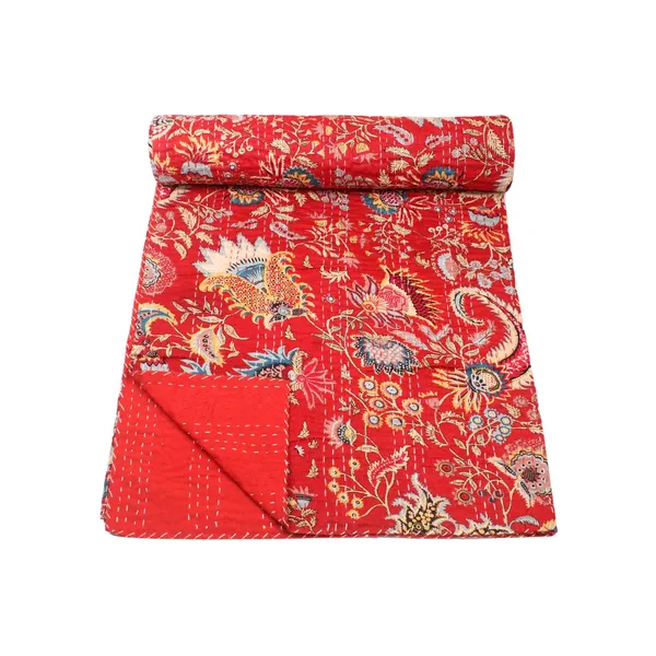 Red_Comfortable_Handcrafted_Cotton_Kantha_Quilt