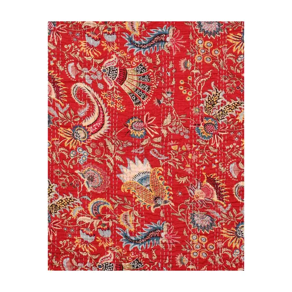 Red_Comfortable_Handcrafted_Cotton_Kantha_Quilt