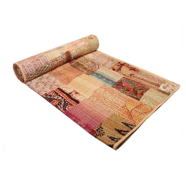 Beige_Luxurious_Handcrafted_Silk_Patch_Work_Quilt