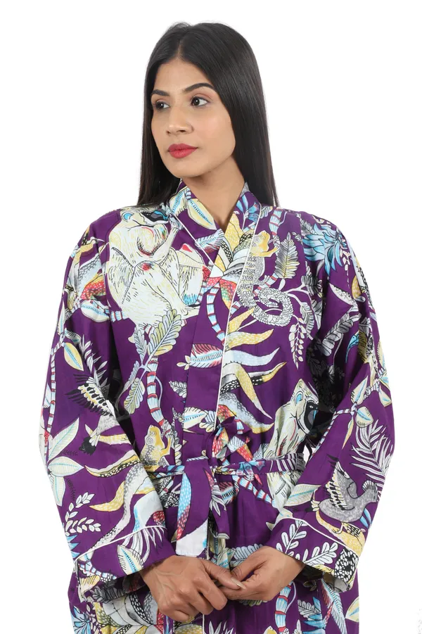Purple_Monkey_Printed_Cotton_Kimono/_Bathrobe_For_Women_&_Girls