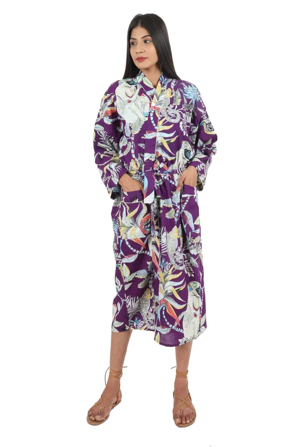 Purple_Monkey_Printed_Cotton_Kimono/_Bathrobe_For_Women_&_Girls