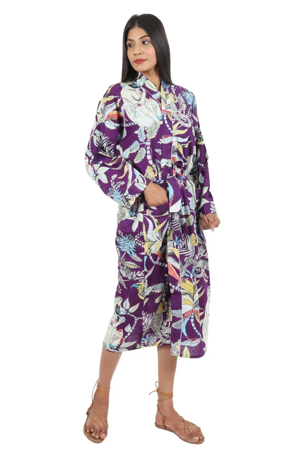 Purple_Monkey_Printed_Cotton_Kimono/_Bathrobe_For_Women_&_Girls