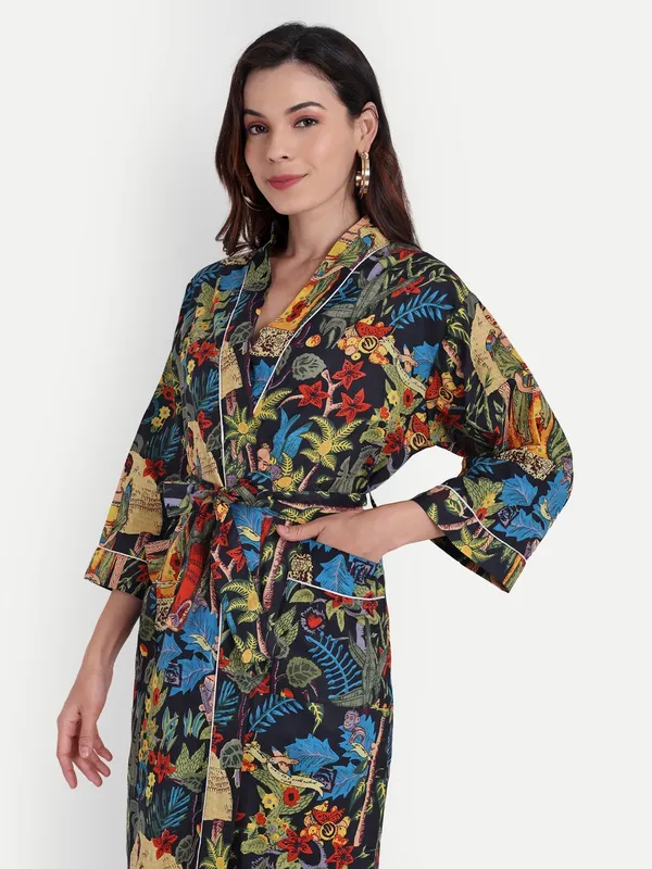 Black_Printed_Cotton_Kimono/_Bathrobe_For_Women_&_Girls
