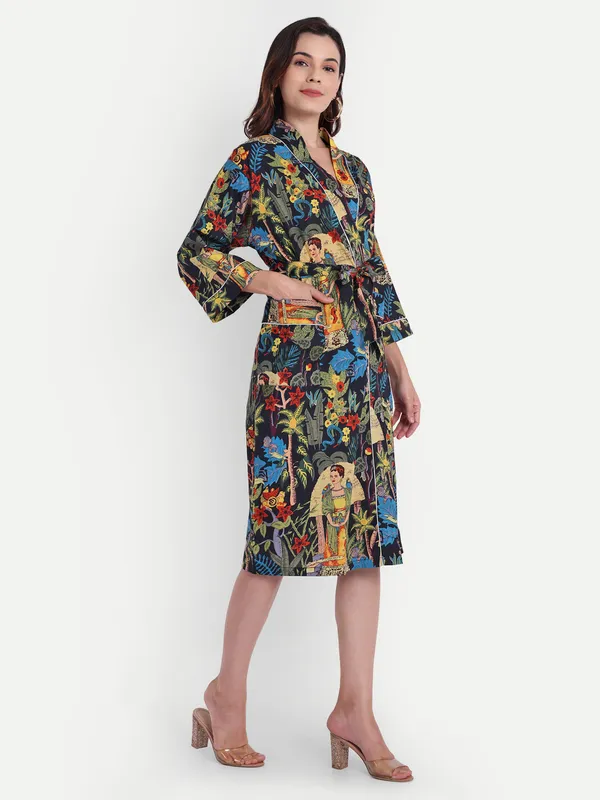 Black_Printed_Cotton_Kimono/_Bathrobe_For_Women_&_Girls