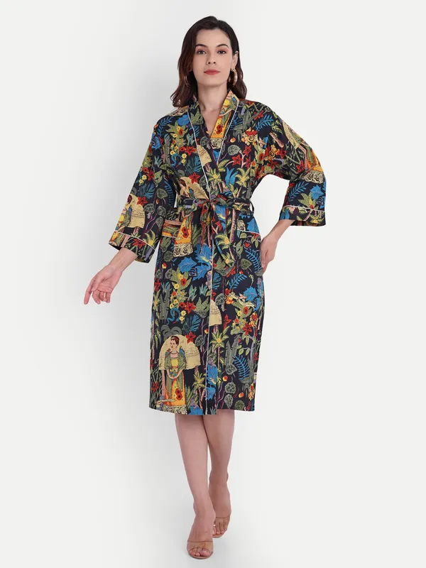 Black_Printed_Cotton_Kimono/_Bathrobe_For_Women_&_Girls