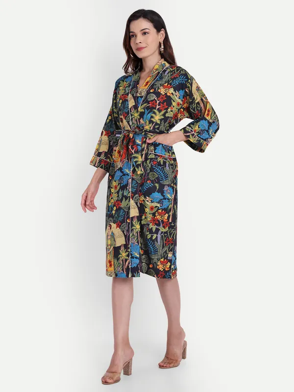 Black_Printed_Cotton_Kimono/_Bathrobe_For_Women_&_Girls