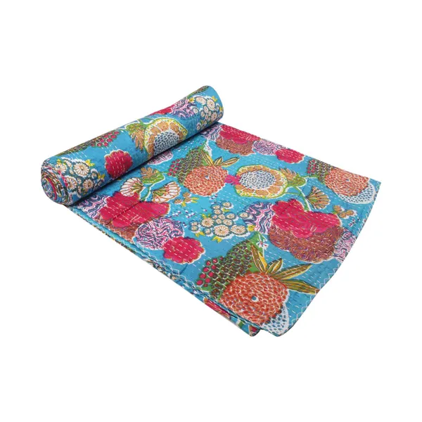 Turquoise_Comfortable_Handcrafted_Cotton_Kantha_Quilt