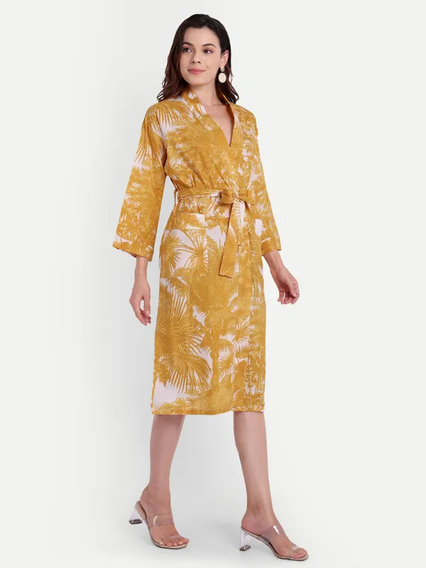 Yellow_Palm_Tree_Printed_Cotton_Kimono/_Bathrobe_For_Women_&_Girls
