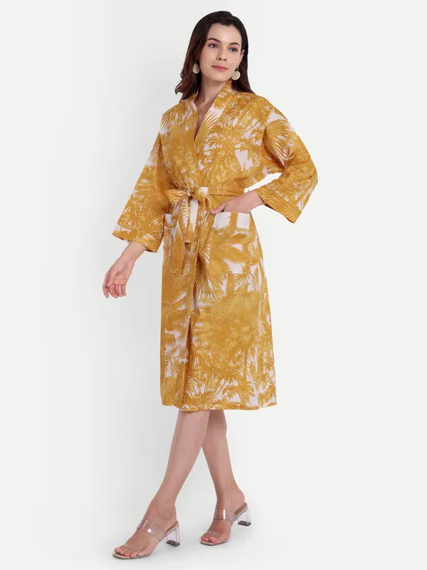 Yellow_Palm_Tree_Printed_Cotton_Kimono/_Bathrobe_For_Women_&_Girls