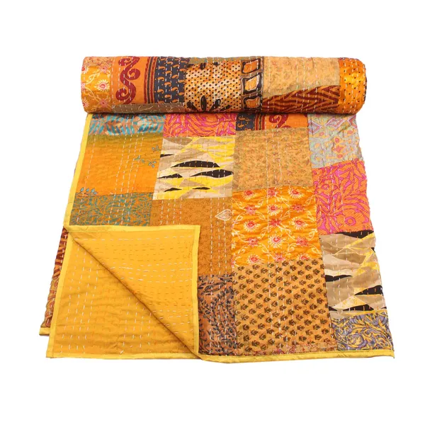 Yellow_Luxurious_Handcrafted_Silk_Patch_Work_Quilt