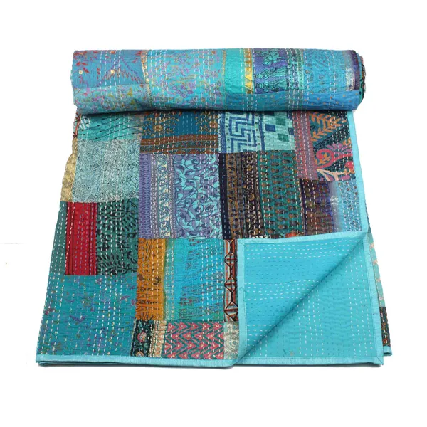 Turquoise_Luxurious_Handcrafted_Silk_Patch_Work_Quilt