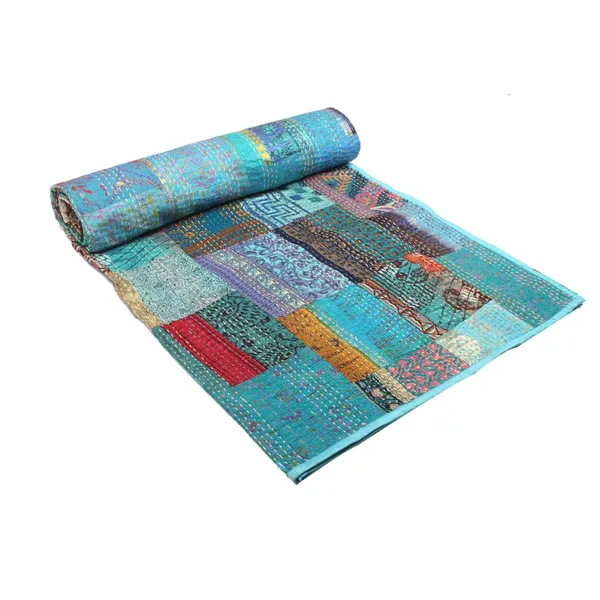 Turquoise_Luxurious_Handcrafted_Silk_Patch_Work_Quilt