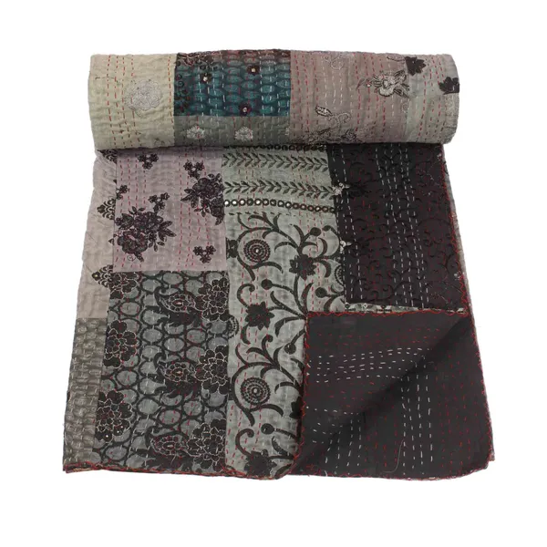 Black_Handcrafted_Semi_Silk_Khambadiya_Kantha_Quilt