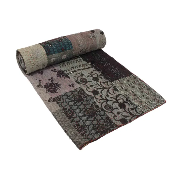 Black_Handcrafted_Semi_Silk_Khambadiya_Kantha_Quilt