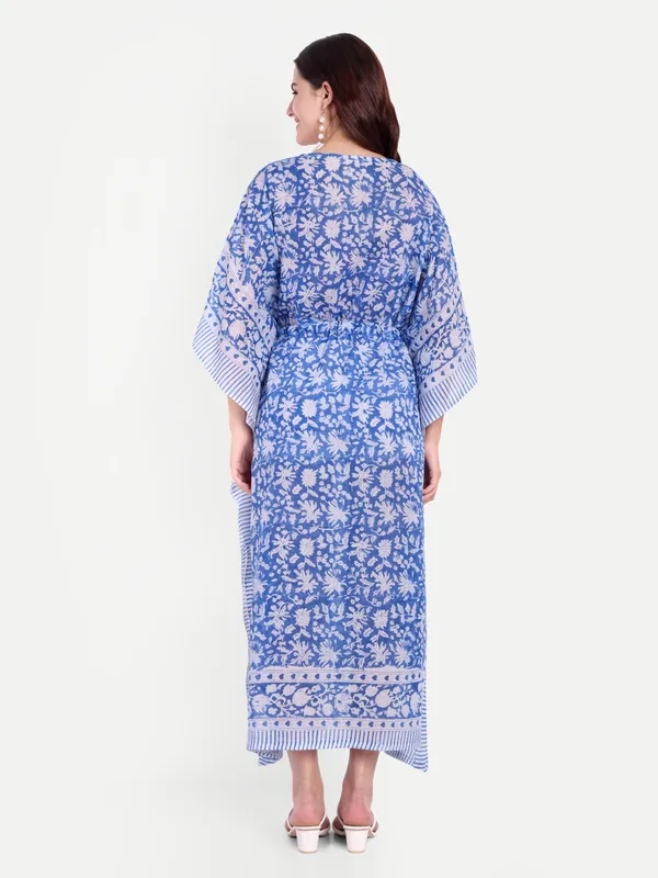 Blue_Handblock_Print_Cotton_Long_Kaftan_For_Women_&_Girls