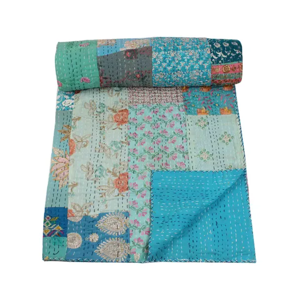 Turquoise_Handcrafted_Semi_Silk_Khambadiya_Kantha_Quilt