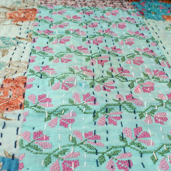 Turquoise_Handcrafted_Semi_Silk_Khambadiya_Kantha_Quilt