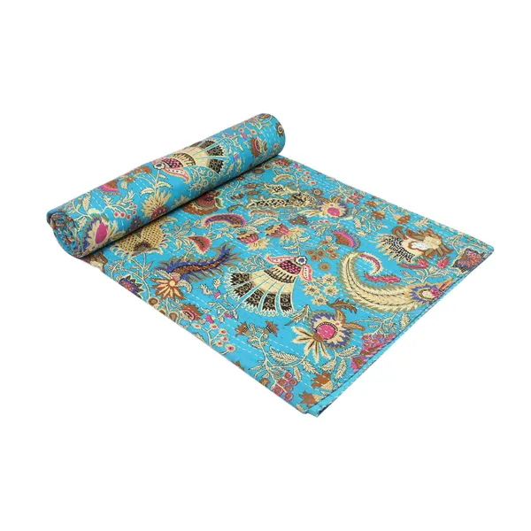 Turquoise_Comfortable_Handcrafted_Cotton_Kantha_Quilt