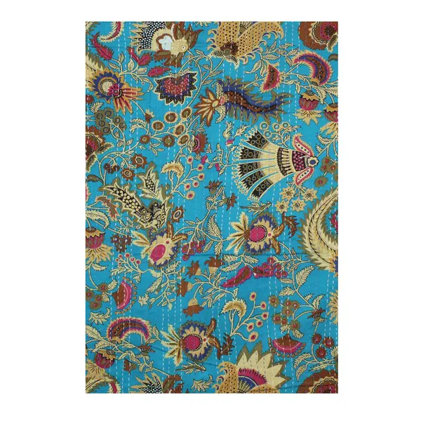Turquoise_Comfortable_Handcrafted_Cotton_Kantha_Quilt