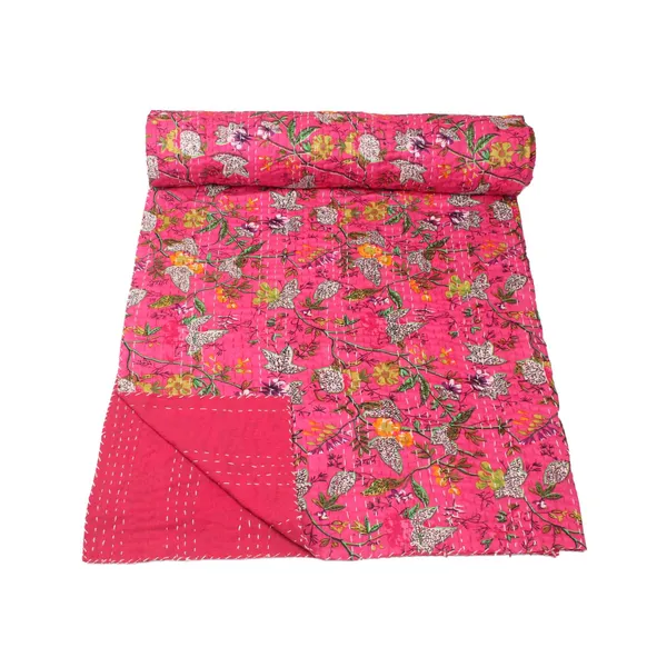 Pink_Comfortable_Handcrafted_Cotton_Kantha_Quilt