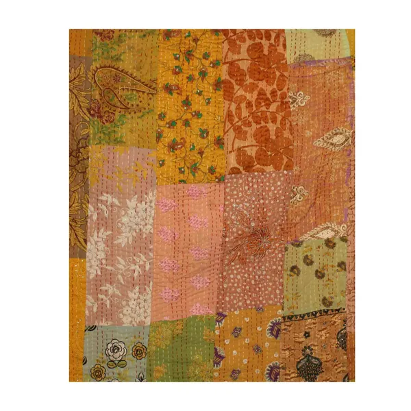 Yellow_Handcrafted_Semi_Silk_Khambadiya_Kantha_Quilt