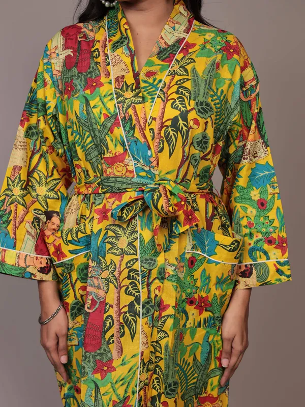 Yellow_Printed_Cotton_Kimono/_Bathrobe_For_Women_&_Girls
