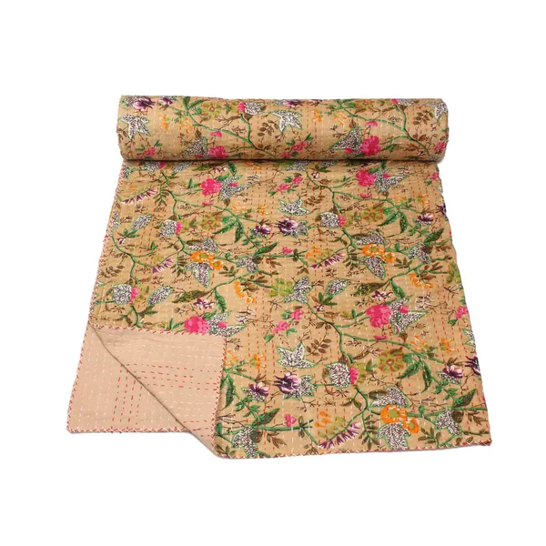 Beige_Comfortable_Handcrafted_Cotton_Kantha_Quilt