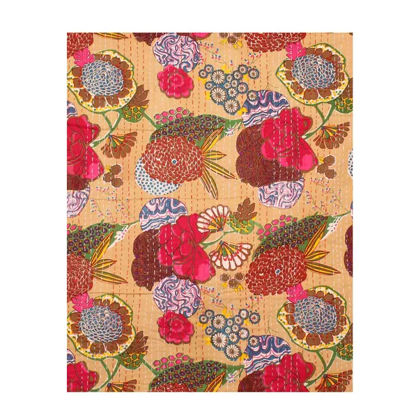 Beige_Comfortable_Handcrafted_Cotton_Kantha_Quilt
