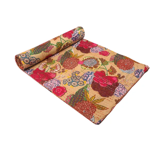 Beige_Comfortable_Handcrafted_Cotton_Kantha_Quilt
