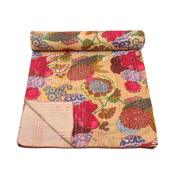 Beige_Comfortable_Handcrafted_Cotton_Kantha_Quilt