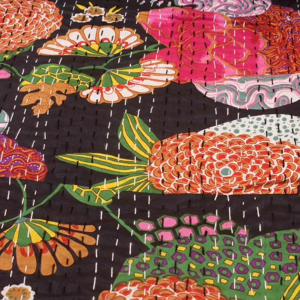 Black_Comfortable_Handcrafted_Cotton_Kantha_Quilt
